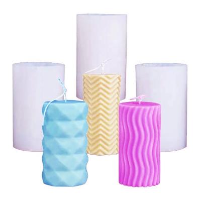 China Candle Wax Silicone Surface Diamond Wave Water Cylinder Classic 3 Horizontal And Vertical Creative Art Mold for sale