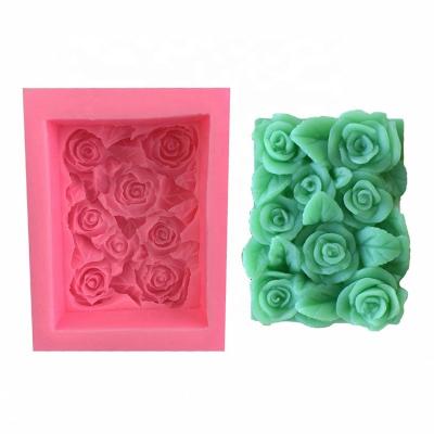 China Viable Plant Funny Rectangle 8pcs Leaves Roses Surface Silicone Incense Resin Plaster Craft Pedant Ornament Wax Candle Mold for sale