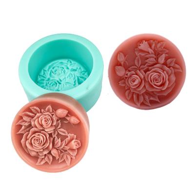 China Viable Plant Round 2 Roses 4 Flower Bud Leaves Shape Silicone DIY Incense Wax Resin Gypsum Plaster Ornaments Hand Craft Soap Mold for sale