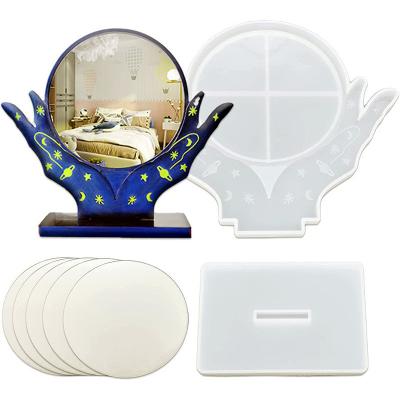 China Europe factory mirror desk shape hand rest makeup mirror display stand mirror silicone resin epoxy resin diy desk molds for sale