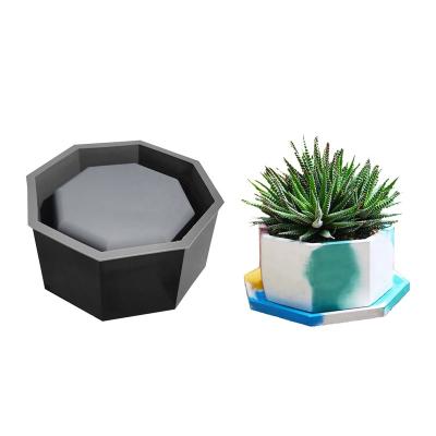 China Yiwu Plant Big Prism Model Resin Model Octagonal 16.3cm Octagonal Eco-friendly Durable Silicone Flower Pot Accessories Holder Container Succulent Mold for sale