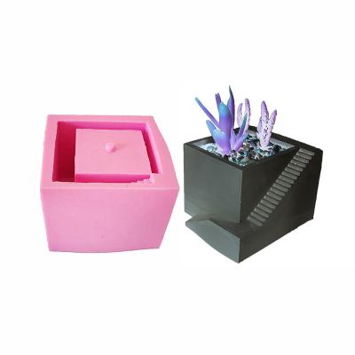 China Yiwu Large Style Two Sides Step Staircase Cube Shape Silicone Simple European Eco-friendly Durable Yiwu Cement Wax Gypsum Flower Pot DIY Concrete Mold for sale