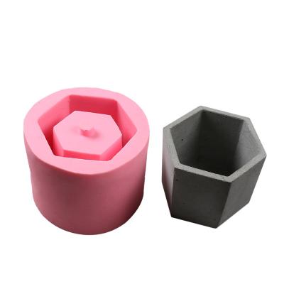 China Yiwu Popular Simple Style Eco-friendly Simple Style Prism Shape Hexagonal Concrete Wax Gypsum Epoxy Resin Silicone DIY Prism Shape Flower Pot Container Mold for sale