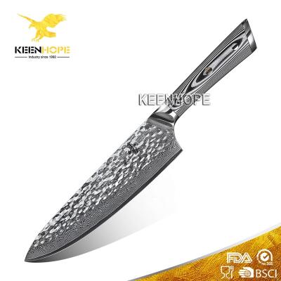 China Stunning Viable Damascus Handcrafted Knife 8 Inch 67 Layers Damascus Chef Knife With VG10 Core G10 Handle Vacuum Heat Treatment Blade for sale