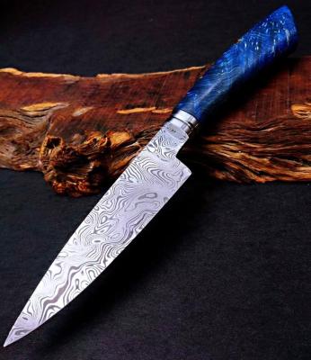 China Sustainable Luxury Custom Made Sweden Damasteel RWL34 Damascus Steel Vinland Pattern With Stabilized Handle 4.5 Inch Chef Knife Paring Knife for sale