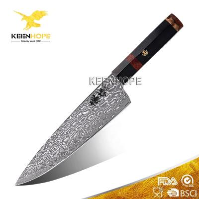 China Viable Handcrafted 83 Layers 8 Inch Chef Knife VG10 Core Damascus Ebonywood Amboynawood Burl Handle Damascus Kitchen Knives for sale