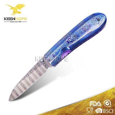 China Mike Norris Broad Ladder Pattern Damascus Damascus Collectible Folding Pocket Knife Viable Handmade Outdoor Knife Titanium Handle for sale