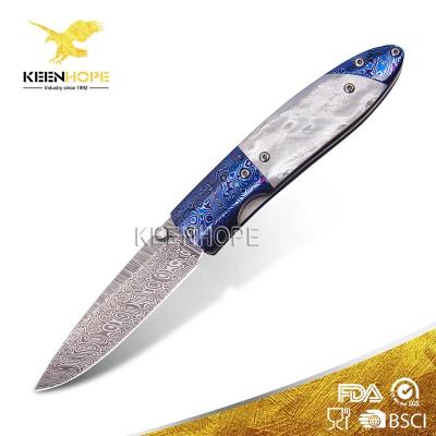 China Viable Outdoor Luxury Powder Pocket Knife Folding Collection Damascus Steel Fritillaria Damascus Steel Titanium Handle Sweden Damasteel RWL34 for sale