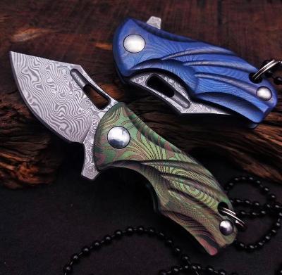 China Mini Folding Knife Pocket Knfie Viable 110 Layers Damascus Steel 9Cr18MoV Blade With Titanium Handle Vacuum Heat Treatment for sale