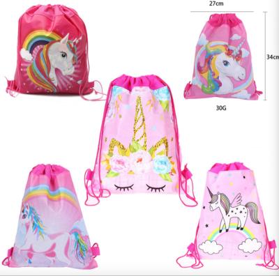 China GiveU Quality Disposable Cloth Party Supplies Custom Nonwoven Baby Shower Drawstring Bag Unicorn Themed Party Supplies /Birthday for sale