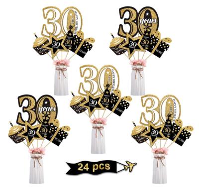 China 30th/fortieth/fiftieth/sixtieth/seventieth/eightieth birthday party decoration GiveU 24 Gold Pack 30th/fortieth/fiftieth/sixtieth/seventieth/eightieth party gold picture birthday props centerpiece decorative advertisements party supplies for sale