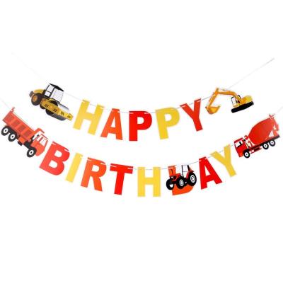 China Children's Birthday Party Decoration Construction Engineering GiveU Construction Engineering Hanging Happy Birthday Banner for sale