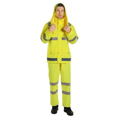 China Black Yellow Reflective Oxford Waterproof 300d Water Proof High Visibility Raincoat Jacket Workwear Color Road Oxford for sale