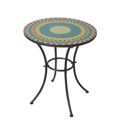 China Hot Selling Outdoor Furniture Manufacturer Dierect Metal Mosaic Bistros Table Conversation Set for Patio, Yard, Garden for sale