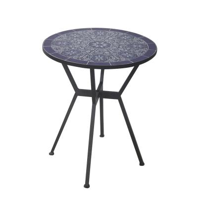 China Outdoor Furniture Contemporary Classic Round Outdoor Bistro Table Mosaic Design Table Top With Steel Legs Framed With Black Finish for sale