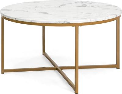 China Outdoor Furniture 36in Faux Marble Modern Living Room Round Accent Side Coffee Table w/Metal Frame White/Bronze Gold, for sale