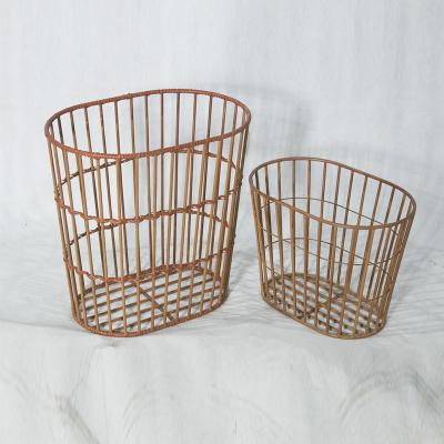 China Indoor China Metal Rattan Bamboo Looks Deep Storage Basket for sale