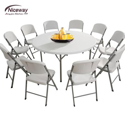 China Modern HDPE plastic round table 183cm metal folding table with chairs on sale for sale