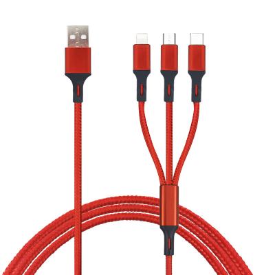 China Multi Function Data Transfer Cable 3 in 1 Nylon Braided Cable Multi Charger USB Fast Charging Cord Compatible with Most Smart Phones for sale