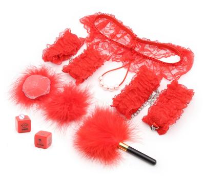 China Lace 6pcs Flirting Slave Bondage Restraint SM Kit for Women Nipple-sticker Feather-sticker Handcuffs Bracelet Wrist Cuff Exotic Sex Dies for sale