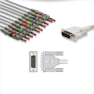 China TPU Nihon Khoden DB15 PIN EKG Straight Bonded Cable Compatible, 10 Leads 4.0mm Banana or 3.0mm Din End for sale