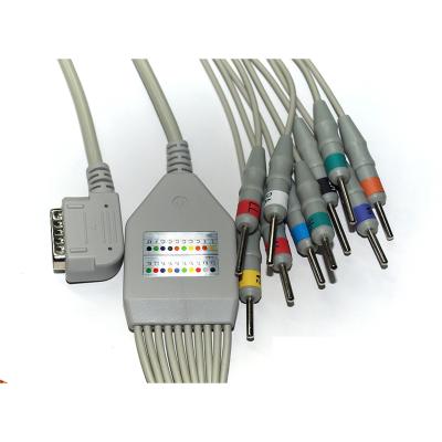 China Schiller Ekg Cable Compatible 10 Core 4.0 Mm TPU With Round 15 Pin Connector for sale