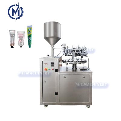 China Small AB Shoe Glue Chemical Semi Automatic Rotary Thick Aluminum Paste Tube Filling Sealing Machine for sale