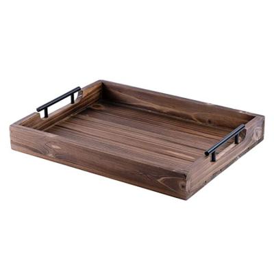 China Handmade Wooden Dish Tray Rustic With Metal Handle Wooden Serving Hot Sale Europe Best Quality for sale