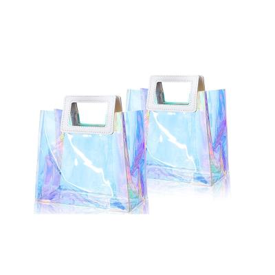 China Microwaveable Customized hot stamping logo transparent personalized big wedding gift bags jelly pvc tote laser bag for guests for sale