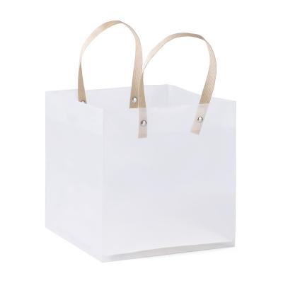 China Recyclable Polypropylene PP Plastic frosted PVC Transparent tote Shopping Bags Square Bottom Bag With handle for sale