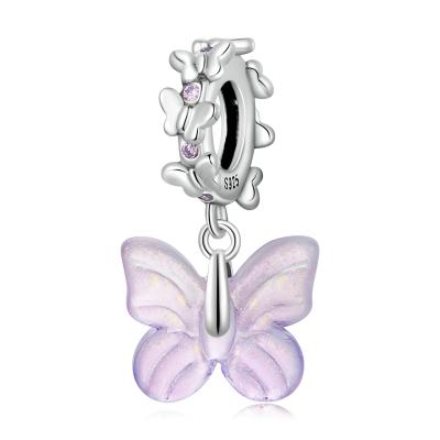 China Popularity 925 Sterling Silver Glazed Dreamy Butterfly Charm Bead Pendant Fit Original Bracelet Necklace For Women Jewelry SCC2087 for sale