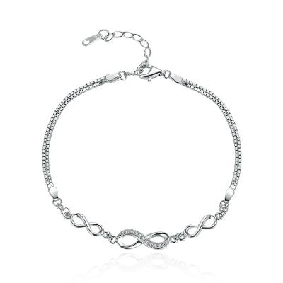 China Luxury Authentic 925 Sterling Silver Endless Love Infinity Link Chain Women's Fine Adjustable Bracelet Jewelry SCB037 for sale