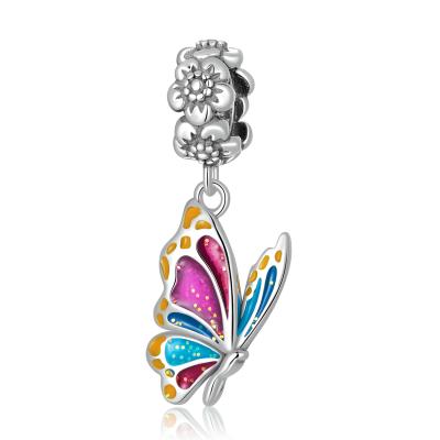 China Popularity 925 Sterling Silver Insect Colorful Butterfly Charm Bead Pendant Fit Original Bracelet Necklace For Women DIY Jewelry SCC2216 for sale