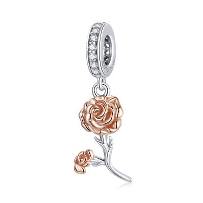 China Popularity 925 Sterling Silver Rose Gold Carnation CZ Flower Pendant Charm For Bangle Bracelet Woman Original Jewelry Making Gift BSC422 for sale