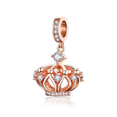 China Popular New 925 Sterling Silver Princess Crown Pendant 14K Rose Gold Plated Charms Fit Women Necklaces Jewelry SCC1121 for sale