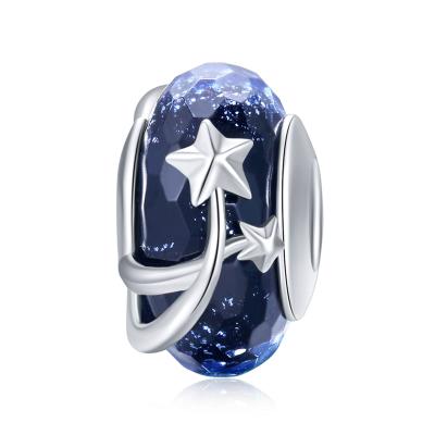 China Popularity Hot Sale 925 Sterling Silver Autumn Starry Sky Blue Glass Beads Charm Fit Bracelet and Bangle Women Fine Jewelry Making SCC861 for sale