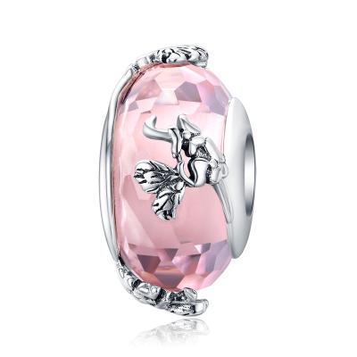 China Popularity 100% 925 Sterling Silver Pink Glass Dancing Butterfly Flower Fit Original DIY Bracelet & Necklace Jewelry Making SCC1285 for sale