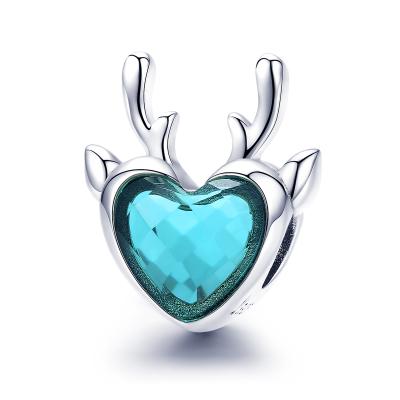 China Popularity 925 Sterling Silver Animals Snow Blue Deer Charm Bead Pendant Fit Original Bracelet Necklace For Women Jewelry SCC1022 for sale