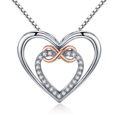 China Popularity 925 Sterling Silver Elegant Infinity Love Authentic Double Heart Pendant Necklaces For Women Fine Jewelry Gift SCN121 for sale