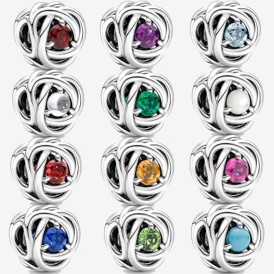 China Popularity 2022 New 925 Sterling Silver Birthstone Eternity Circle Charm Beads Fit Original Pandora Bracelet Jewelry Women Making 1.1 for sale