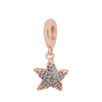 China TRENDY Original 925 Sterling Silver Rose Gold Starfish Pendant Blue Zircon Charm Beads Fit Bracelet Women DIY Jewelry Making Gift for sale