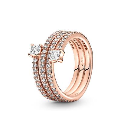 China BOHEMIA Style 925 Sterling Silver Pink Three-Ring Gold Spiral Ring New For Woman Jewelry Wedding Gift CZ Silver Ring for sale