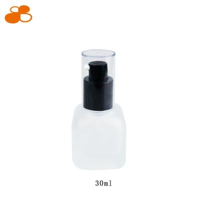 China Square Personal Care Cosmetic Durable Foundation Liquid Pump Empty Glass Bottle for sale