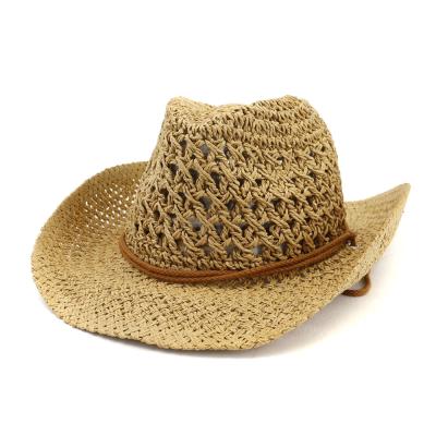 China High Quality Goldenway Handmade Straw Hat Outdoor Seaside Beach Cowboy Cover Sun Protection Sun Hats Round Outdoor Travel Beach Hat for sale