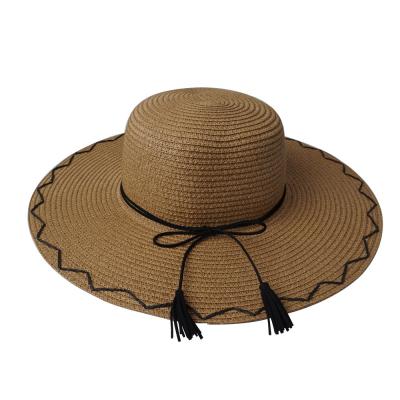 China Dobby Ladies Paper Straw Hat Summer Sun Floppy Hat With Black Band for sale