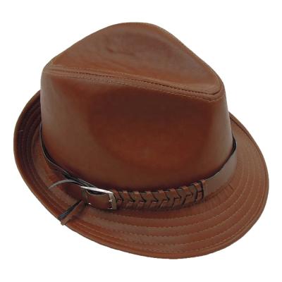 China Brown Felted Hat Striped Leather Hat for sale