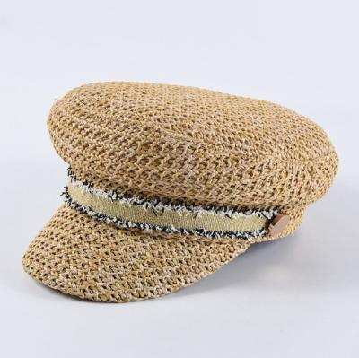 China Can put customer's logo on summer flat surface casual sun protection berets hat octagonal straw hat for women for sale