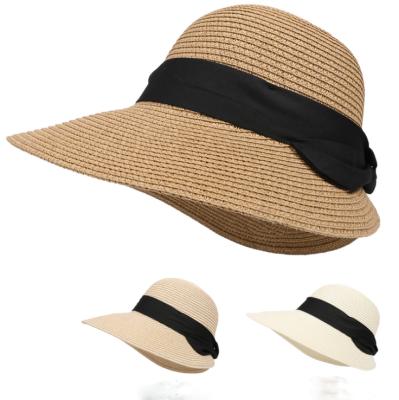 China Can put customer's logo on hat women outdoor UV protection straw sun visor summer hats for sale