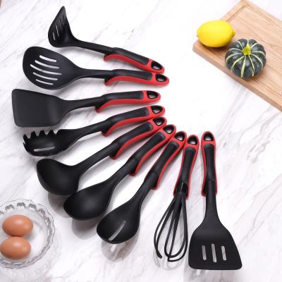 China Customized Sustainable 9 Piece Kitchen Cookware Set Nylon Cookware Sets With Plastic Handle for sale