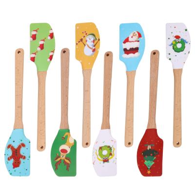 China 2021 Christmas Viable Innovative Silicone Spatula Scraper Wooden Handle for sale